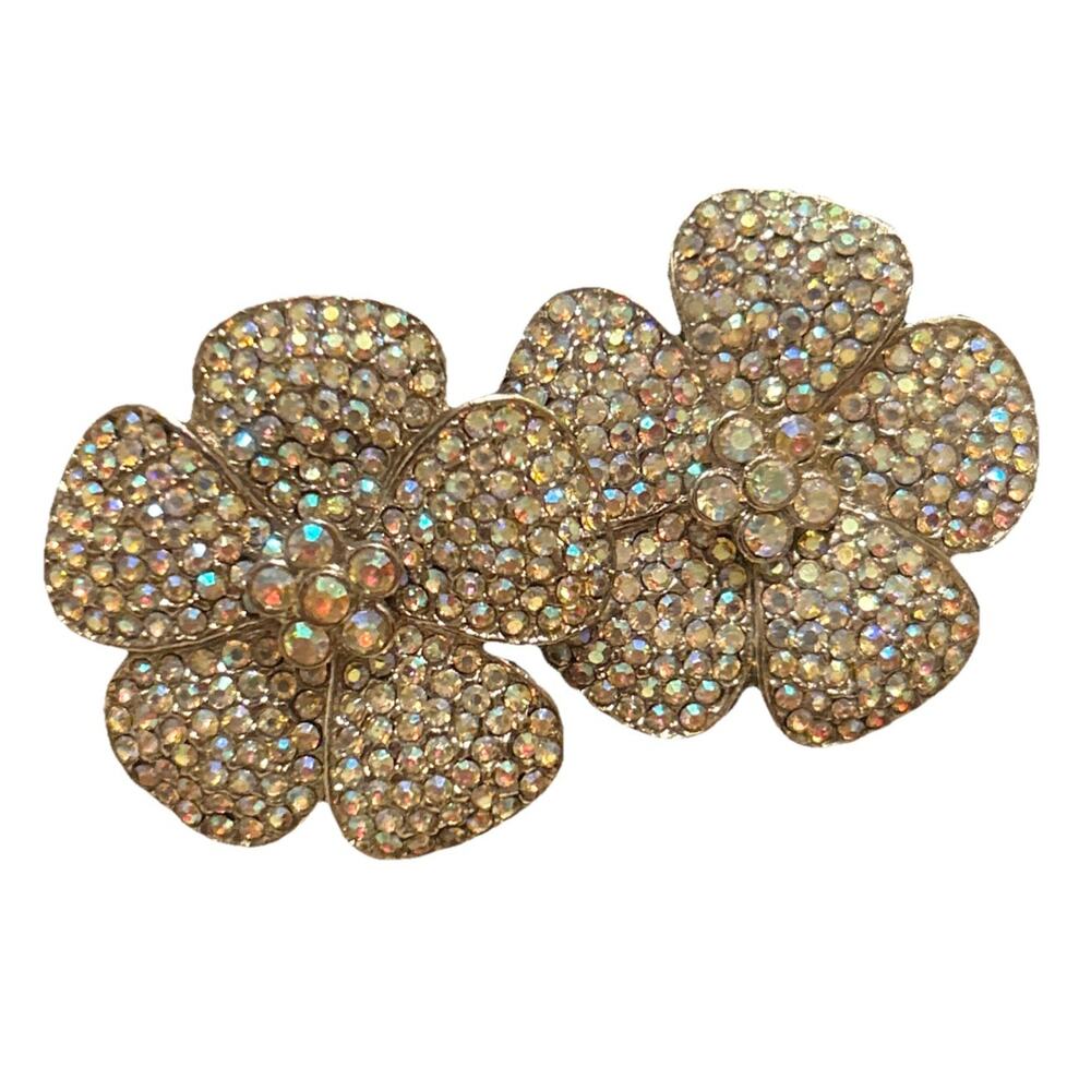 Vintage 1990's TARA AB flower Earrings Silvertone & Rhinestones Statement Aurora